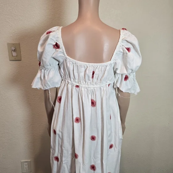 Free People Midi Dress Ivory Red Emory Embroider Cotton Preppy Boho Small - Picture 13 of 16